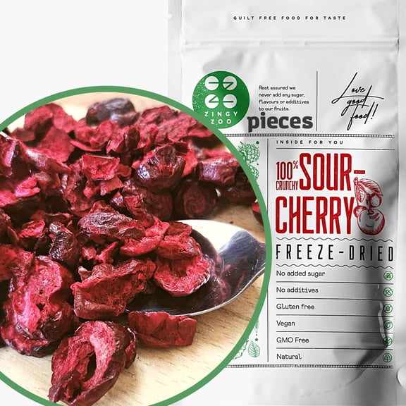 Freeze Dried Cherry Pieces Slices | 100% Natural Dried Cherries for Baking, Cooking, Smoothies, Cake Decoration | Pure Freeze Dried Fruit | Fresh Dehydrated Frozen Cherries to Fruit Pieces | ZingyZoo