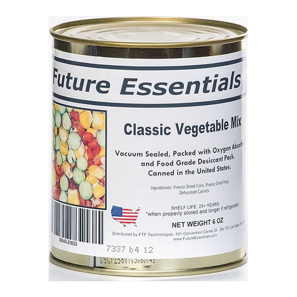 Freeze Dried Classic Vegetable Mix Corn Peas Carrot 25 Year Shelf Life 6 Oz Can