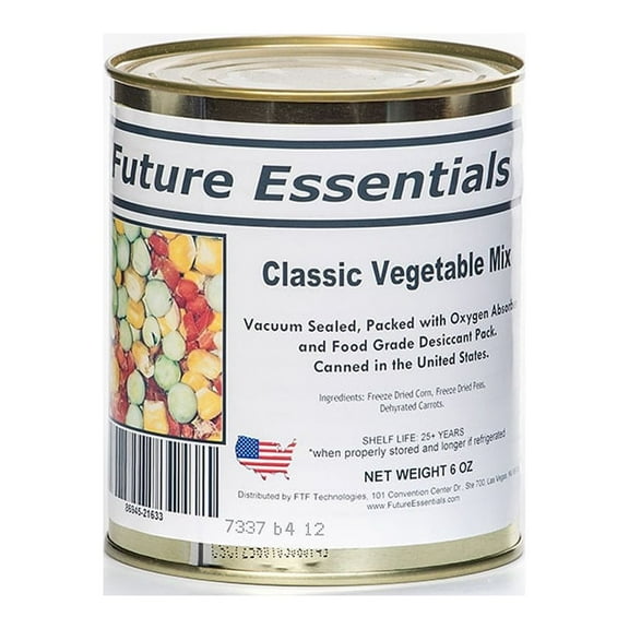 Freeze Dried Classic Vegetable Mix Corn Peas Carrot 25 Year Shelf Life 6 Oz Can