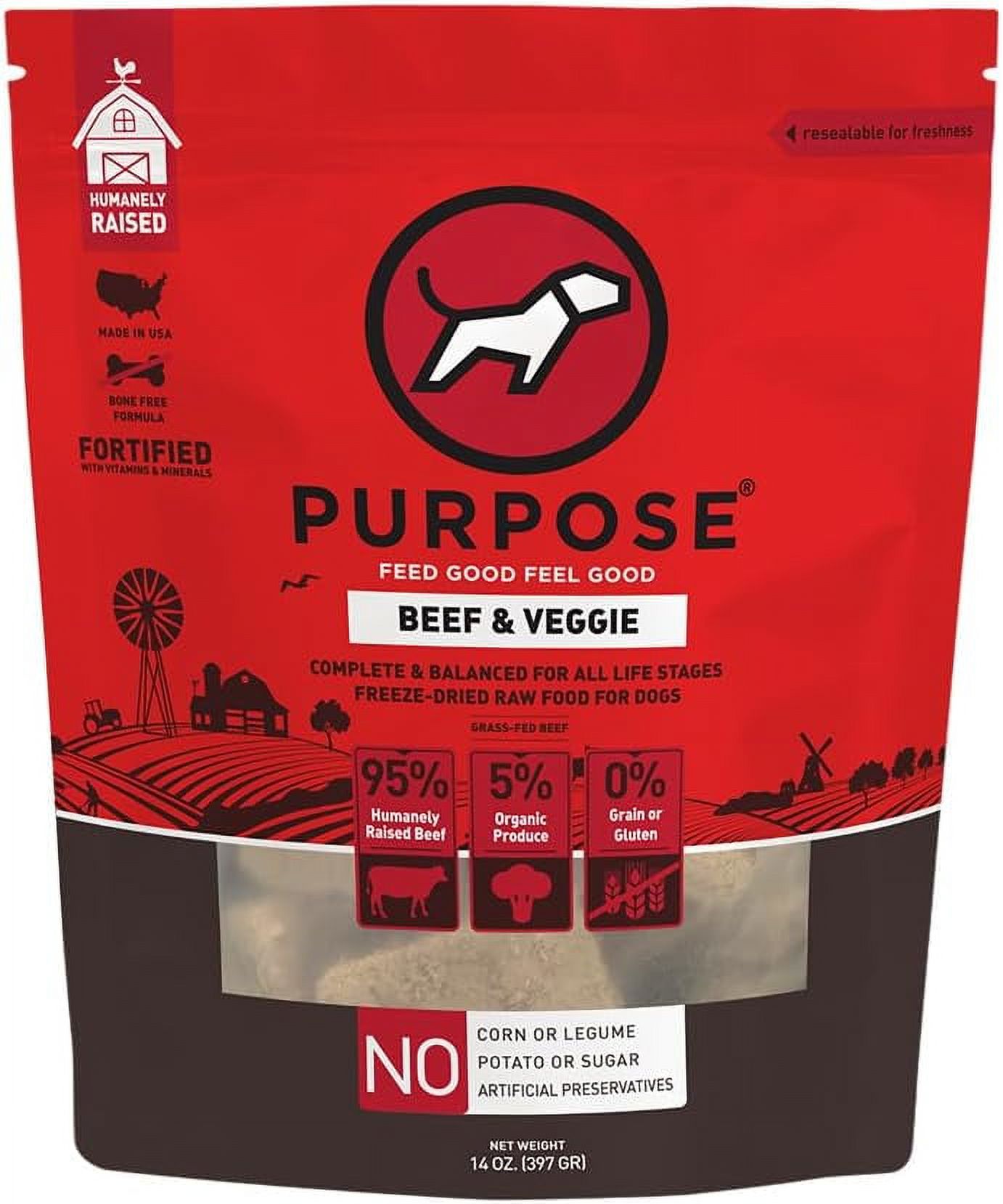Freeze Dried Dog Food, Beef & Veggie Patties Entree, 14 oz High