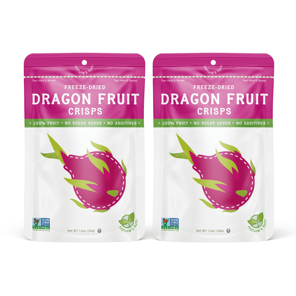 Natures Turn Freeze-Dried Dragon Fruit Crisps, No Added Sugar, Healthy Natural Fruit Crisp Snack for School Lunches, 2 Pack (1.2 oz Each)