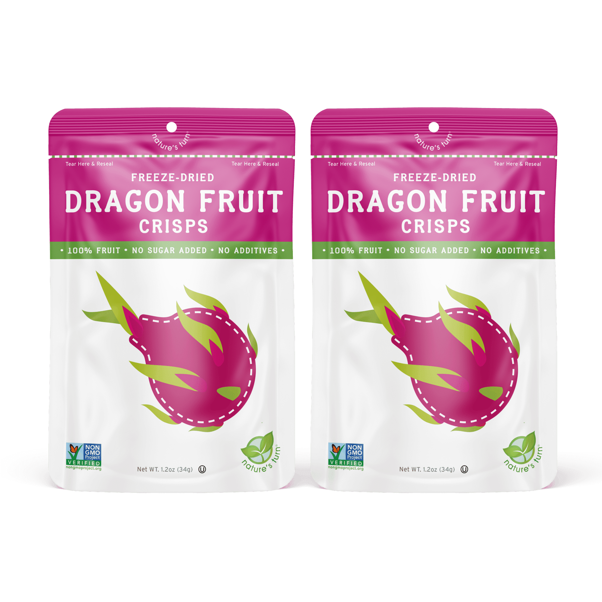 Natures Turn Freeze-Dried Fruit Snacks, Dragon Fruit Crisps, Pack of 2 (1.2 oz Each)
