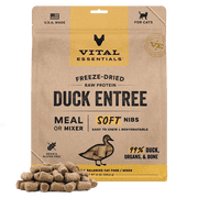 Vital Essentials Freeze Dried Cat Food, Raw Duck Soft Nibs | Complete Meal or Topper | 99% Duck, Organs & Bone | Limited Ingredient, High Protein, Grain Free Dry Cat Food | 12 oz bag
