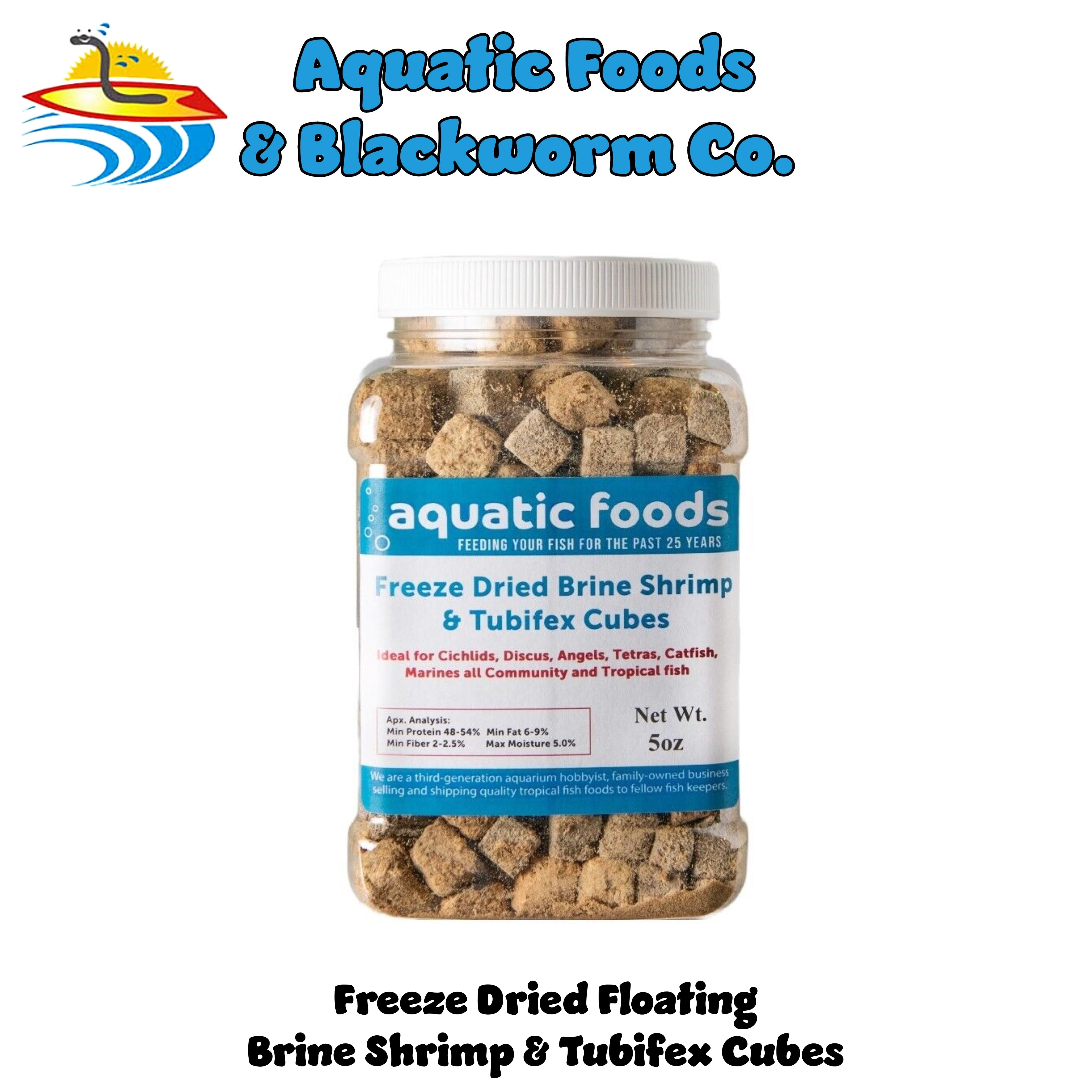 Freeze Dried Floating Brine Shrimp and Tubifex Cubes for All Tropical Fish, Marine Fish, Discus, Cichlids, Koi & Pond Fish, Turtles…5oz Med Jar