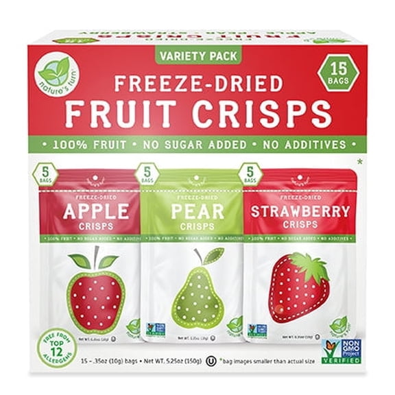 Natures Turn Freeze-Dried Fruit Crisps Variety Pack, No Added Sugar, Healthy Natural Fruit Crisp Snack for School Lunches, 15 Pack (0.35 oz Each)