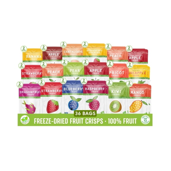 Natures Turn Freeze-Dried Fruit Crisps Ultimate Variety Pack, No Added Sugar, Healthy Fruit Crisp Snack for School Lunches, 36 Pack (0.53 oz Each)