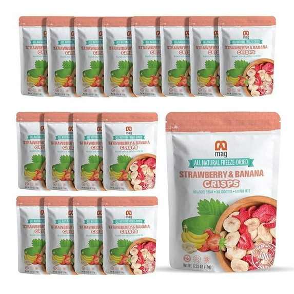 MAG Freeze Dried Fruit Snacks Strawberry Banana, 16 Count, 0.53 oz - Healthy, Gluten-Free, Vegan