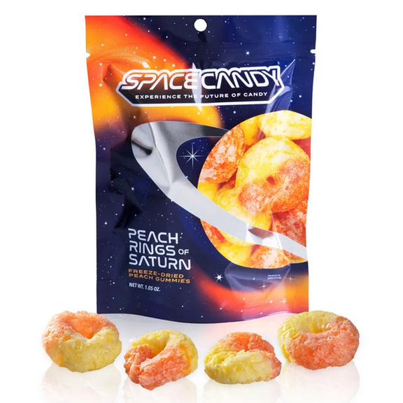 Freeze Dried Gummy Peach Rings- A crispy version of the peach-flavored gummy candy!