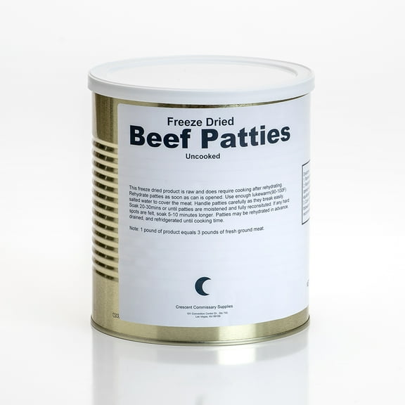 Freeze Dried Hamburger Patties 25 Year Shelf Life 1 Gallon Can 15 Patties