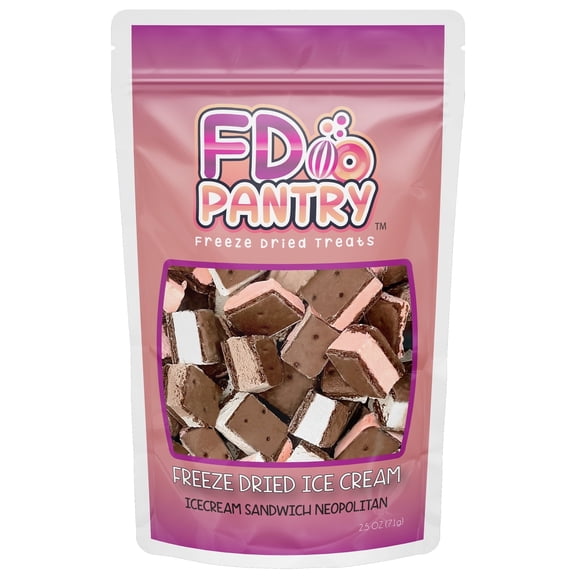 Freeze Dried Ice Cream Sandwich Bites, Neapolitan, Crunchy & Sweet Snack, 2.5 oz, Dehydrated, Resealable Gift Bag, Strawberry, Vanilla, Chocolate