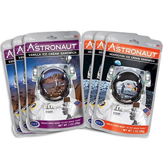 Freeze-Dried Ice Cream Sandwich, NASA Space Dessert, Variety Pack With Vanilla And Neapolitan, 6 Count