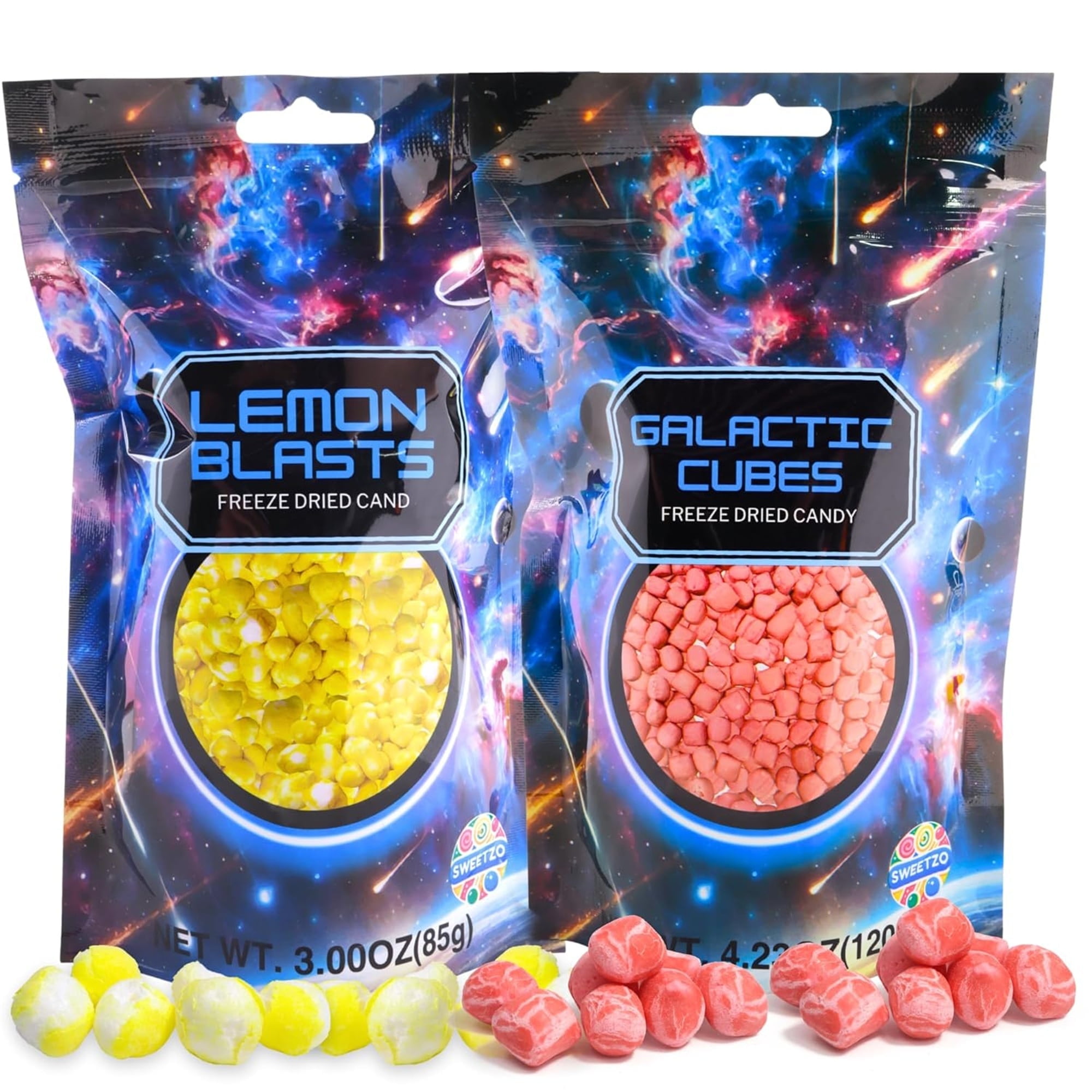 Freeze Dried Lemon Blasts and Galactic Cubes, Dehydrated Candy, Pack of 2