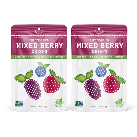 Natures Turn Freeze-Dried Mixed Berry Crisps, No Added Sugar, Healthy Natural Fruit Crisp Snack for School Lunches, 2 Pack (1.2 oz Each)