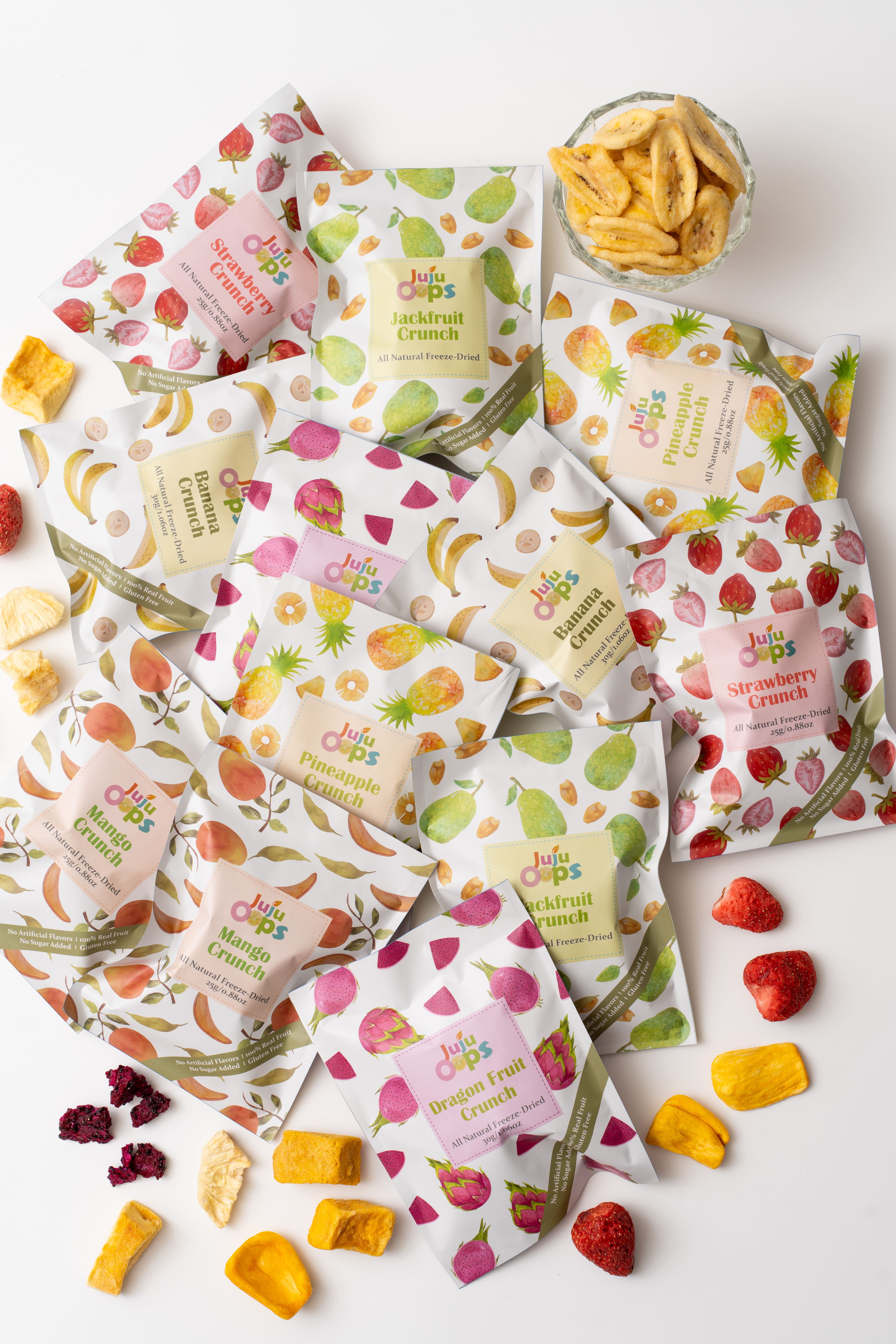 Freeze-Dried Mixed Fruit | Strawberry, Banana, Mango, Dragon Fruit, Jackfruit, Pineapple |  1  Ounce, 12 Pack