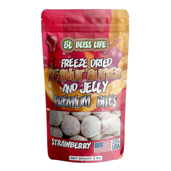 Freeze Dried Peanut Butter & Strawberry Jelly Fruit Candy, ASMR Crunchy Candy, Sweet and Savory Snacks, Unique Novelty Snack for Kids 2oz