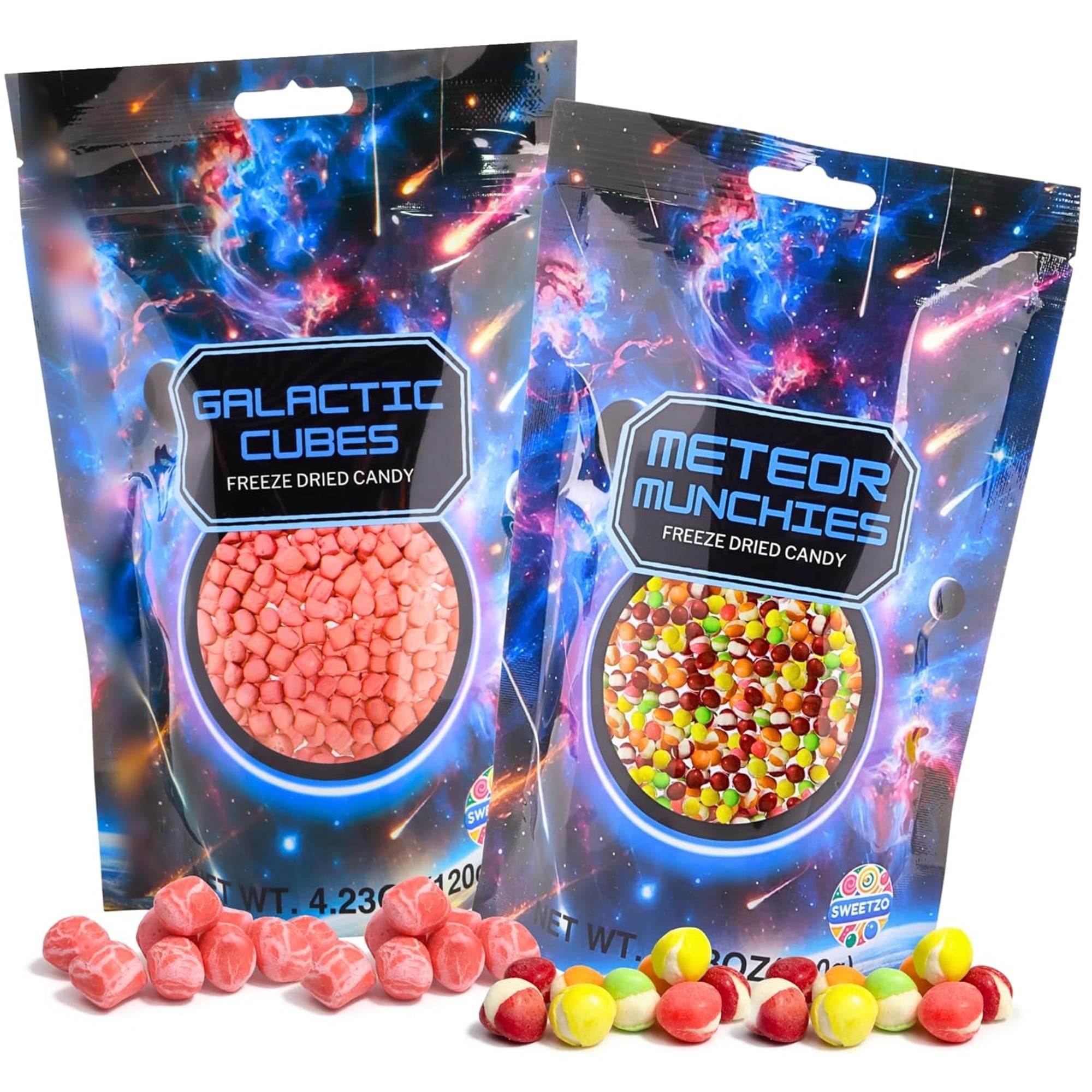 Freeze Dried Rainbow Crunch and Galactic Cubes, Dehydrated Candy, Pack of 2, 1 of Each