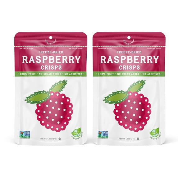 Nature’s Turn Freeze-Dried Raspberry Crisps, No Added Sugar, Healthy Natural Fruit Crisp Snack for School Lunches, 2 Pack (1.2 oz Each)
