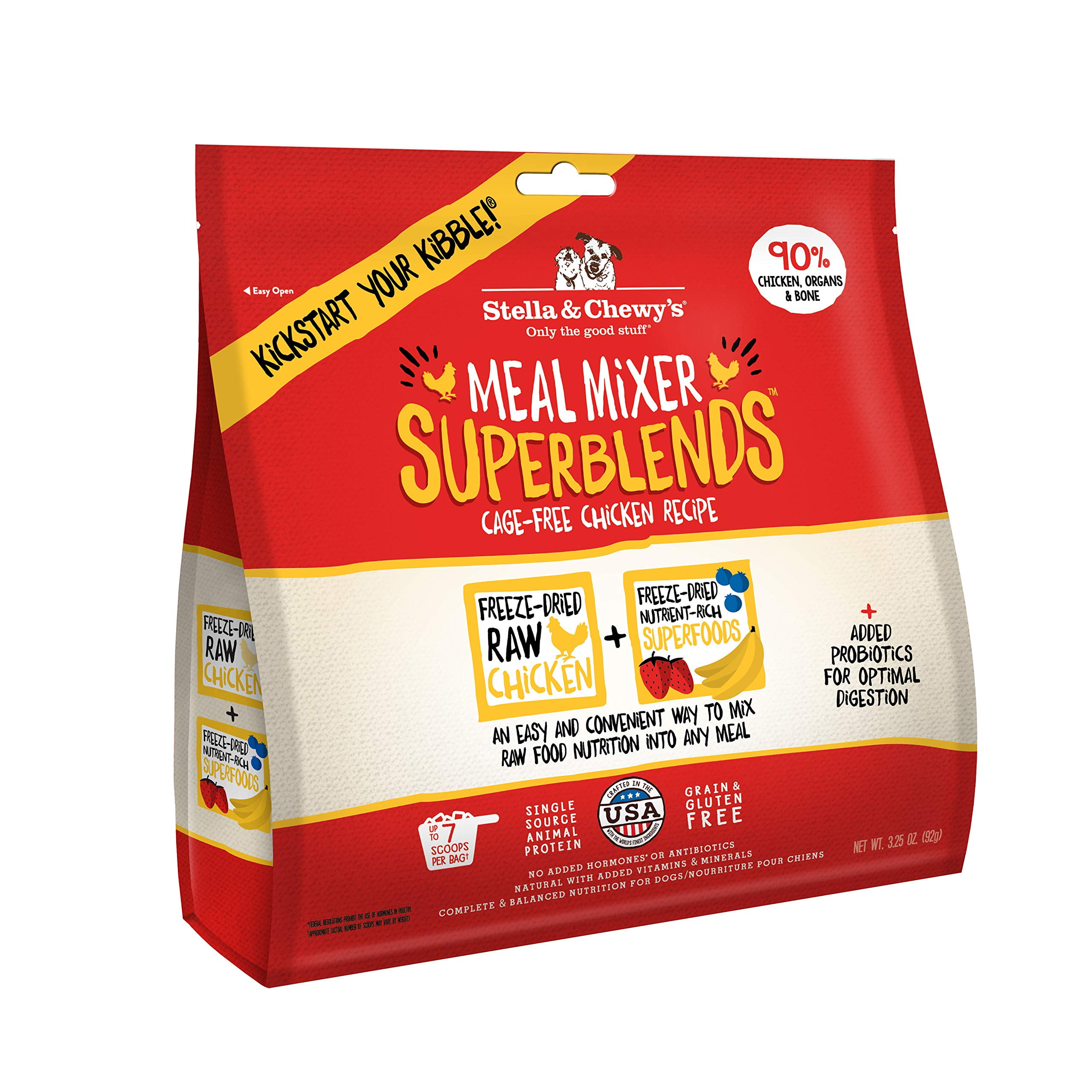 Freeze Dried Raw Cage-Free Chicken Meal Mixers - Superblends Dog Food Topper - Grain Free, Protein Rich Recipe - 3.25 Oz Bag