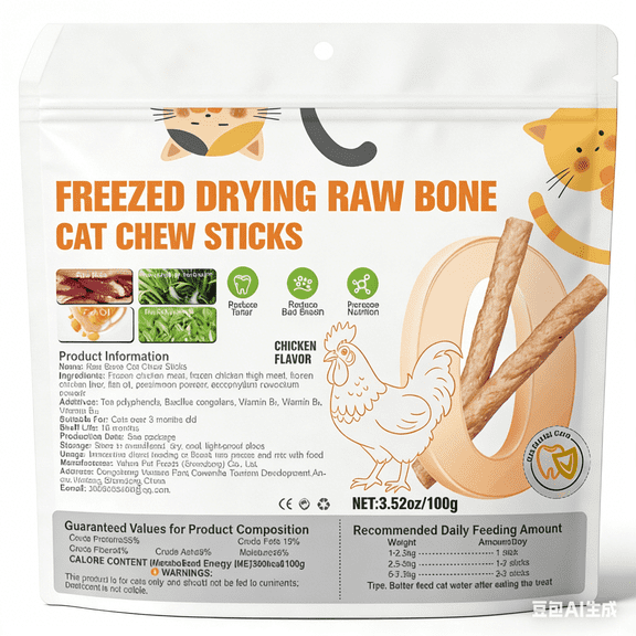 Freeze-Dried Raw Chicken Bone Broth Sticks for Dogs & Cats: High-Protein Training Treats, 100% Natural for Dental Health | Grain-Free-3.4oz