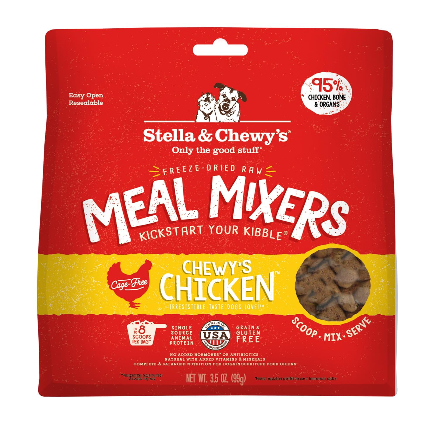 Freeze-Dried Raw Chicken Meal Mixers- Dog Food Topper And Mixer - Made With 95% Cage-Free Chicken, Organs & Bone - Perfect For Picky Eaters - Grain-Free - 3.5Oz