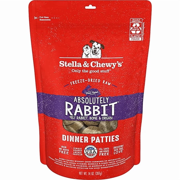 Freeze Dried Raw Dinner Patties High Protein Absolutely Rabbit Recipe Dry Dog Food 14 oz.