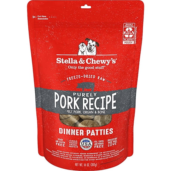 Freeze Dried Raw Dinner Patties High Protein Purely Pork Recipe Dry Dog Food 21 lbs.