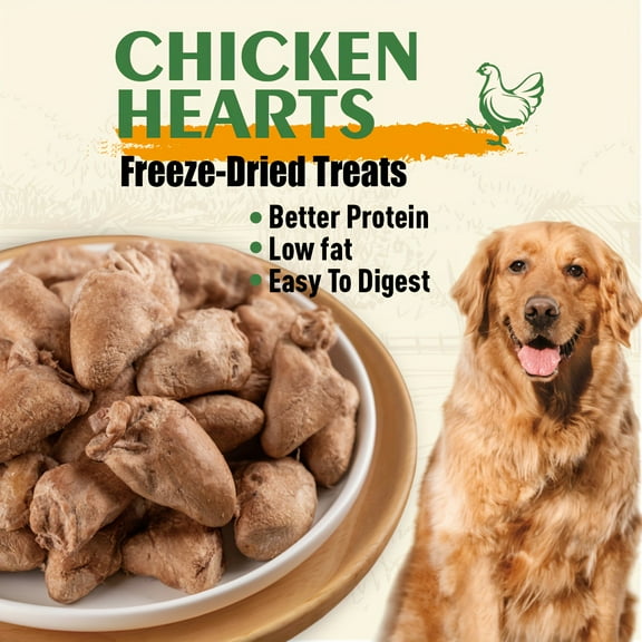 Freeze-Dried Raw Single Ingredient Chicken Hearts Dog Treats, Perfect for Training, Topper or Snack, Single Ingredient, Grain-Free