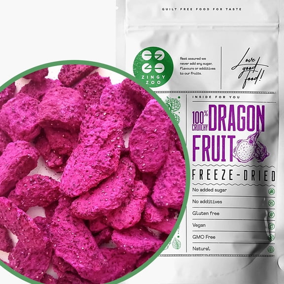 Freeze Dried Red Dragon Fruit | To-go 50g Natural Raw Unsweetened Pink Pitaya Pieces | Freeze Dried Fruit Red Pitahaya | Make Smoothie Powder or Snacking | Pink Food Colouring Fruits Berries ZingyZoo