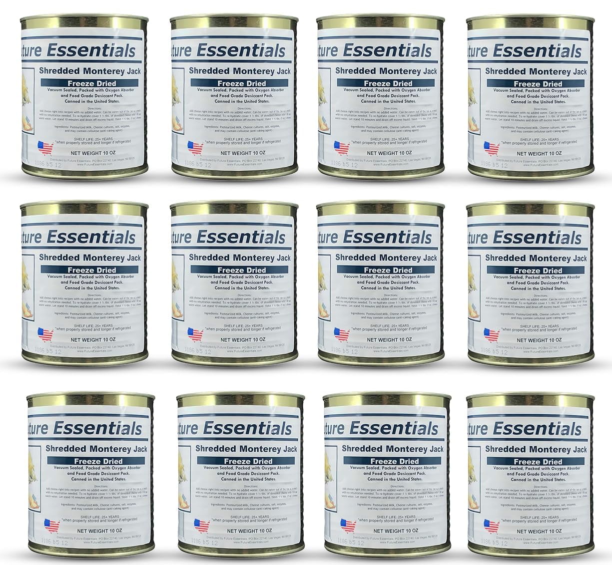 Freeze Dried Shredded Monterey Jack Full Case/12 Cans Long Term