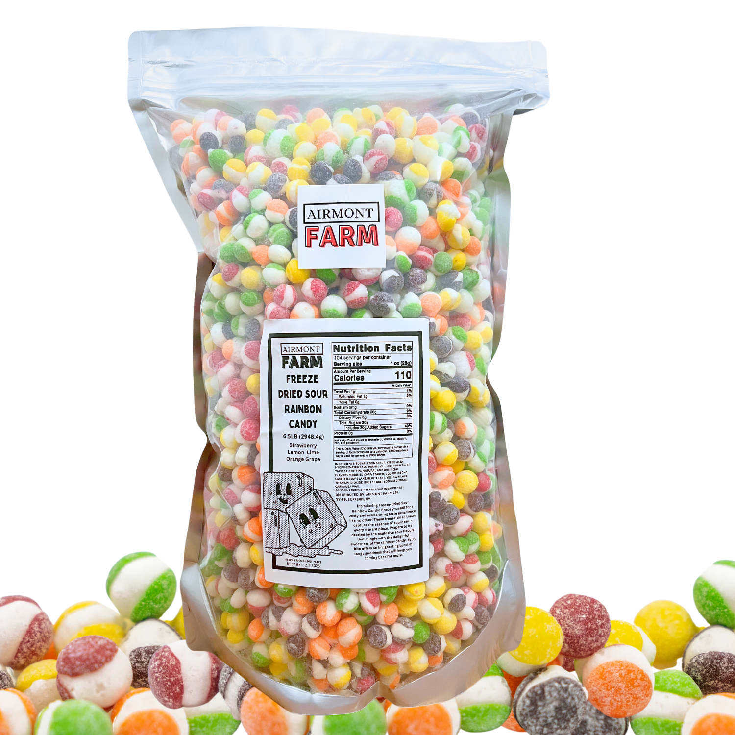 Freeze-Dried Sour Rainbow Candy Bulk Party Size 6.5lb Jumbo Giant Bag - Crunchy, Intense Flavor, Lightweight Snack - Resealable Bag - Ships In Box