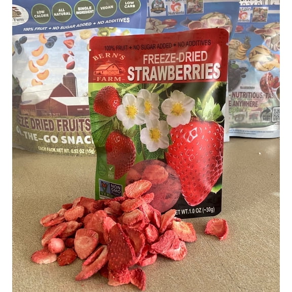 Berns Farm Freeze-Dried Strawberry Crisps 1.0oz Healthy Gluten-Free No Sugar Added Crispy & Delicious Fruit Snacks for Kids & Adults