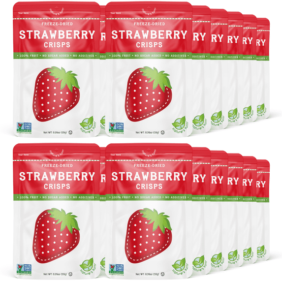 Nature’s Turn Freeze-Dried Strawberry Crisps, No Added Sugar, Healthy Natural Fruit Crisp Snack for School Lunches, 24 Pack (0.35 oz Each)