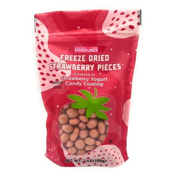 Freeze Dried Strawberry Pieces Covered in Strawberry Yogurt Candy Coating, Trader Joes 4.7oz/133g - Pack of 1