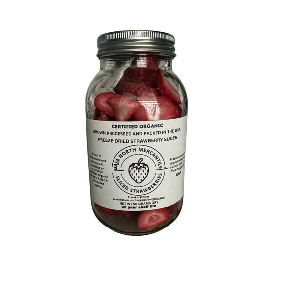 Freeze-Dried Strawberry Slices Certified by California Certified Organic Farmers a USDA Accredited Agency | Vacuumed Sealed in Glass Jars | Hand Crafted | Grown and made in USA | Zero Filler