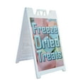 thumbnail image 1 of Freeze Dried Treats 24" x 36" Double Sided A-Frame Sidewalk Sign Includes 2 Plastic Inserts Foldable Portable White Signicade Sandwich Board Innovative Snacks Sweet and Savory Options, 1 of 6