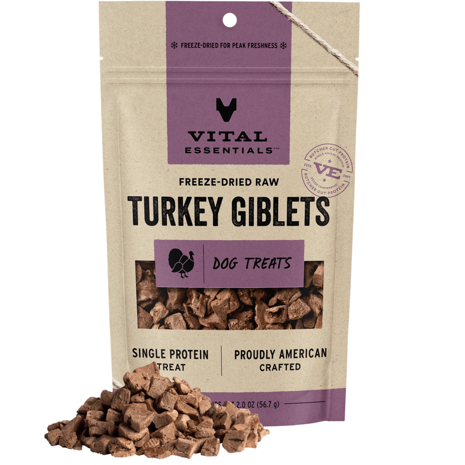 Vital Essentials Freeze Dried Raw Dog Treats, Turkey Giblets Treats for Dogs, 2 oz