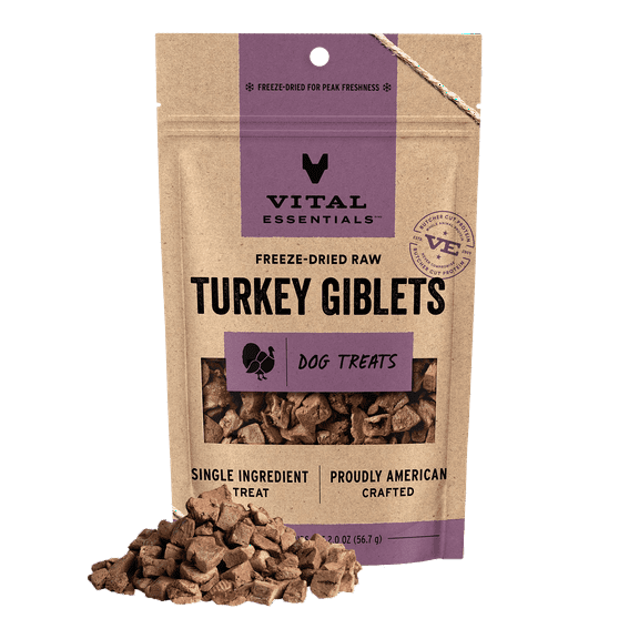 Vital Essentials Turkey Giblets Dog Treats, 2 oz | Freeze-Dried Raw | Single Ingredient | Training Treats or Meal Toppers