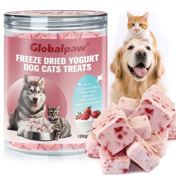 Freeze Dried Yogurt Dog Cats Treats with Strawberry Blueberry Cranberry Mixed Flavours 100g, High Protein Yogurt Snacks for Cats Dogs Training