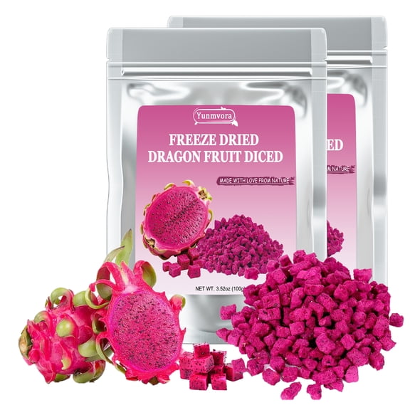 Freeze-dried Dragon Fruit Pieces, 200g Dragon Fruit Snacks, Dragonfruits Cube for Drink, Baking, Breakfast, No Sugar Added