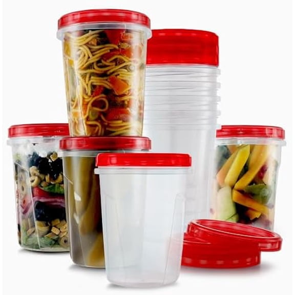 Freezer Containers for Food [32 Oz - 10 Pack] Freezer Storage Containers with Twist Top Lids | Reusable Plastic Soup Containers with Lids | Quart Containers with Screw on Covers | Leakproof, BPA Free