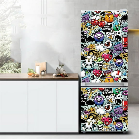 Freezer Door Decorative Sticker Renovation Waterproof Vinyl Adhesive Wallpaper Fridge Refrigerator Door Covering Wrap Home Decor