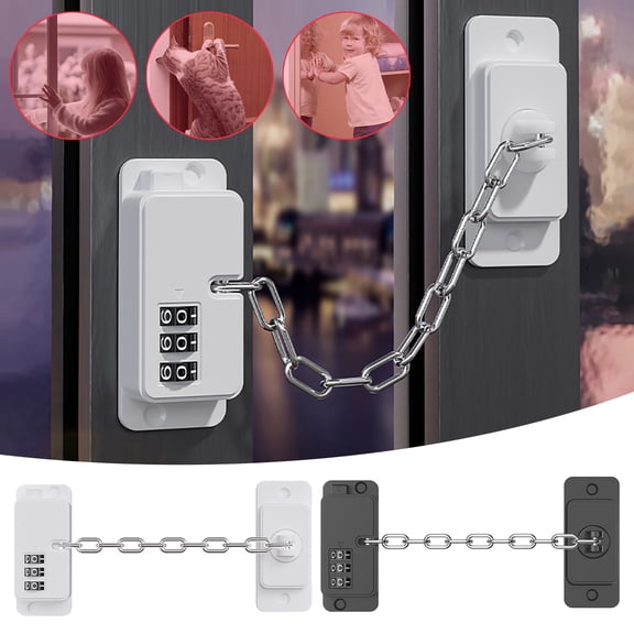 Freezer Door Lock 3-Digit Code Safety for Refrigerator Childproof Keyless Latch with 7.87" Chain Easy Install for Kitchen Pantry Kids Protection