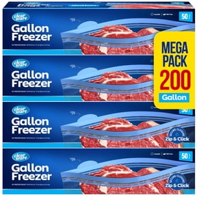 Freezer Gallon Bags - Resealable Plastic Freezer Containers - Reusable Double Zipper Pouches for Food Storage, Meat, Fresh Vegetables, Fruit - Microwave-Safe, Zero BPA - 4 Boxes, 200 Count