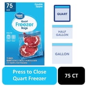 Freezer Guard Double Zipper Freezer Bags, Quart, 75 Count