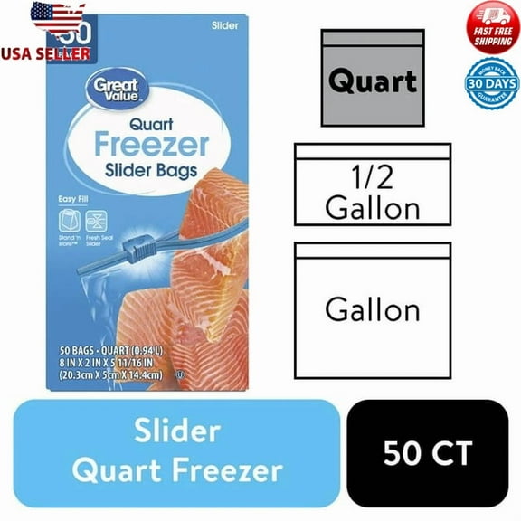 Freezer Guard Slider Zipper Bags 1 Quart 50 Count Easy Seal Multipurpose Storage