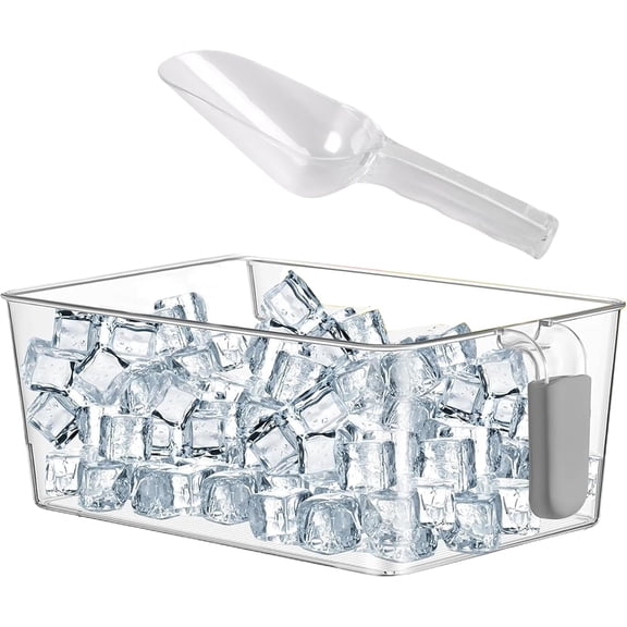 Freezer Ice Bucket with Scoop: Versatile Bverage Tub for Storing Ice Cubes, Vegetables, Fruits (Gray, Large)