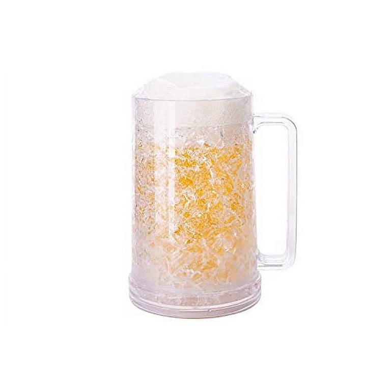 Freezer Ice Beer Mugs, Drinking Glasses, Double Wall Gel Frosty Beer Mugs, Cooling Wine Cups for Parties and Gifts, Clear 16oz Set of 4 (Red, Orange
