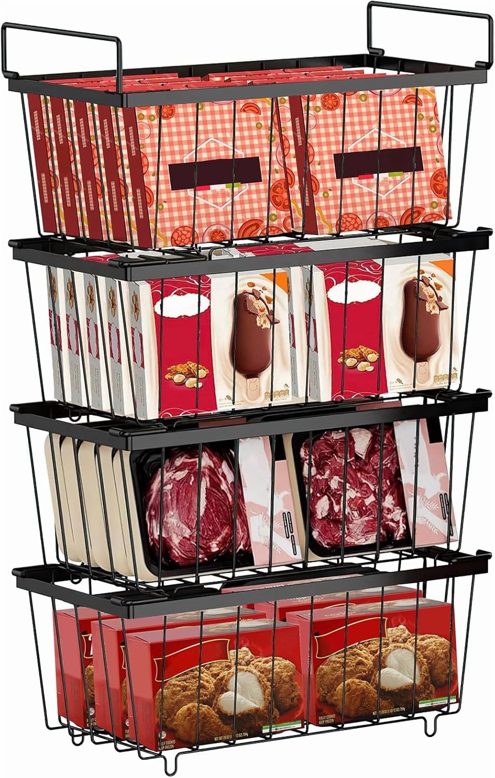 Gijjgole Freezer Organizer Bins, 4 Pack Stackable Chest Freezer Organizer for 5-7 Cu.ft Deep Chest Freezer Organization, Freezer Organizer Bins Easy to Get Food from Bottom Prevent Frozen Food Waste