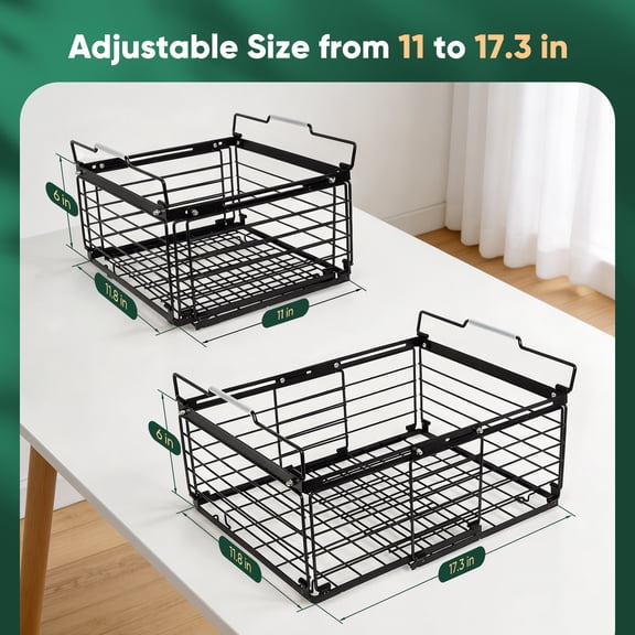 Freezer Organizer Bins 2 Pack, Deep Freezer Organizer Bins Stackable, Expandable Chest Freezer Baskets 11"17.3", Heavy Duty Metal Wire Baskets for Deep Freezer, Upright Freezer, Fridge Black
