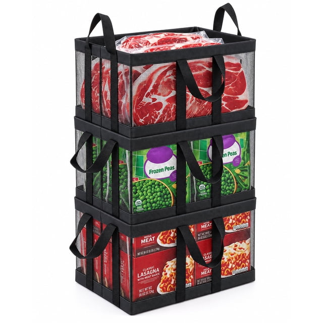 Freezer Organizer Bins, 3-Pack Foldable Deep Freezer Storage Baskets ...